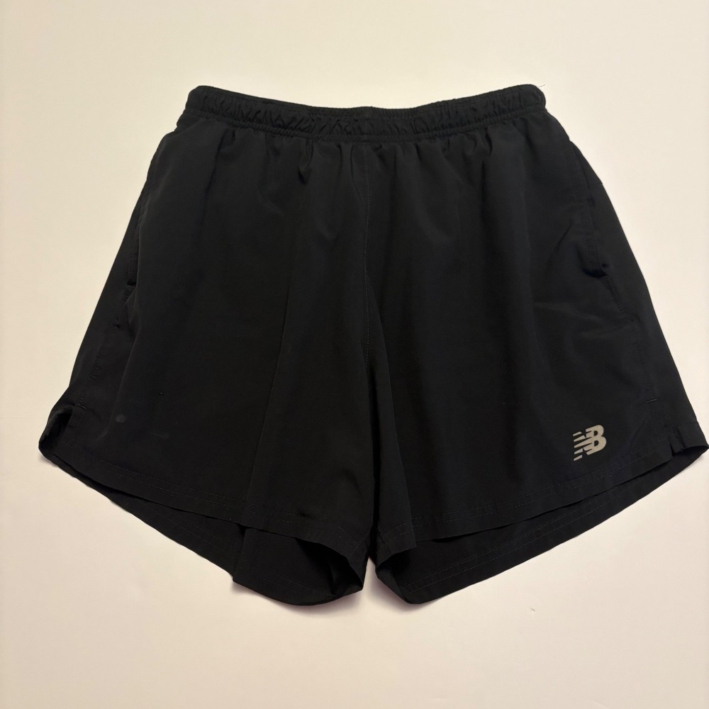 New Balance Running Shorts Mens Large Black Reflective Logo 5 Inch Inseam Lined